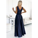 Numoco Long satin dress with neckline and bow | shoptok.hr