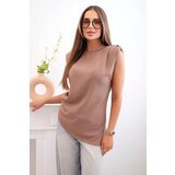 Kesi Włoski Elegant women's blouse with ruffles and asymmetrical cut camel Cijene