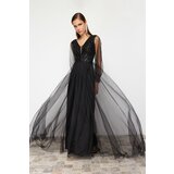 Trendyol Black Sequin Sequin Detailed Tulle Long Evening Dress cene