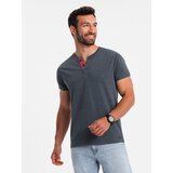 Ombre Men's T-shirt with unbuttoned round henley neckline - navy blue | Eponuda.ba