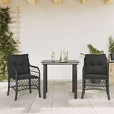  3-dijelni bistro set s jastucima crni od poliratana Cijene