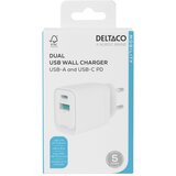 Deltaco Domači polnilec 1x USB-A 18 W, 1x USB-C PD 20 W, BELO | Shoptok.si