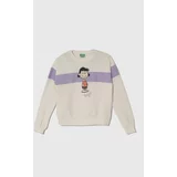 United Colors Of Benetton Otroški bombažen pulover x Snoopy bež barva