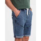 Ombre Turn-up men's short denim shorts with stitching - dark blue