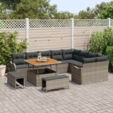  12-delni set vrtne sedežne garniture z blazinami siva poli ratan akacija | Shoptok.si