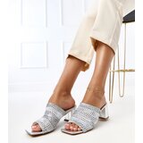 Gemre Silver block heel sandals with woven straps Gamboa | Shoptok.si