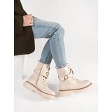 Shelvt Beige lace-up ankle boots for women | shoptok.hr