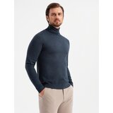 Ombre Men's knitted turtleneck with viscose - navy blue Cijene