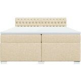vidaXL Box spring postelja z vzmetnico krem 200x200 cm blago | Shoptok.si