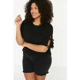 Trendyol Curve Black Sleeve Detailed Knitted T-Shirt
