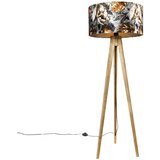 QAZQA Vintage talna svetilka lesen senčnik cvetlični dizajn 50 cm - Tripod Classic Cene