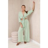 Kesi Women's set blouse with ties + trousers - mint Cene