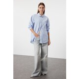 Trendyol Blue Collar Stone Detailed Oversize Wide Fit Woven Shirt cene