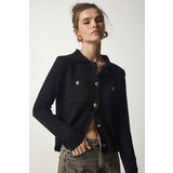Happiness İstanbul Women's Black Knitwear Cardigan with Metal Buttons Cene