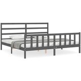 The Living Store Posteljni okvir z vzglavjem siv 200x200 cm trden les - Posteljni Okvir, (21530782) | Shoptok.si