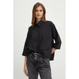 Sisley Bombažna srajca ženska, črna barva