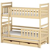 Molarem Home Drveni dječji krevet na kat Klara s tri kreveta i ladicom - svijetlo drvo - 160x80 cm - Madrac PE pjena 8 cm-spužvasti madrac | shoptok.hr