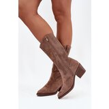 Boto Openwork Cowboy Boots Women's Heeled Dark Beige Olivette | shoptok.hr