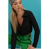 Trend Alaçatı Stili Women's Black Polo Neck Corduroy Soft Textured Crop Blouse Cene