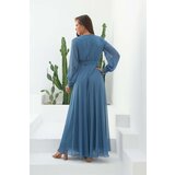 Carmen Indigo Chiffon Double Breasted Long Evening Dress | shoptok.hr