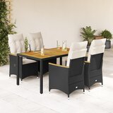  5-dijelni vrtni blagovaonski set s jastucima od poliratana crni Crna 150 x 90 x 75 cm | shoptok.hr