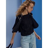 Sinsay Pamučna košulja-bluza s kratkim rukavima i ажurnim uzorkom | shoptok.hr
