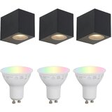 QAZQA Set van 3 smart wandlampen zwart GU10 50mm IP44 - Baleno | Shoptok.si