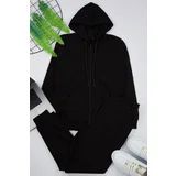 Trendyol Black Oversize/Wide Cut Hooded Basic Tracksuit Set