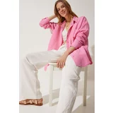 Happiness İstanbul Women's Light Pink Pocket Oversize Muslin Shirt