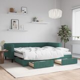 vidaXL Izvlečna dnevna postelja s predali temno zelena 90x200 cm žamet Cene