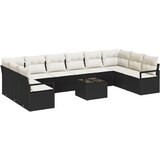 vidaXL set od 10 dijelova vrtne sofe s jastučićima smeđi poli ratan, dvostruka vrtna sofa s odlaganjem i jastučićima crni poli ratan Cijene