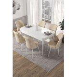 Hanah home trpezarijski set Kor, sto na razvlačenje i 6 stolica, bela ploča, krem tkanina Jerry | Eponuda.com