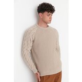 Trendyol Stone Men Regular Fit Crew Neck Hair Knitting Detailed Knitwear Sweater Cijene
