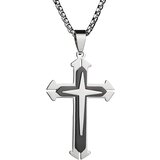 IZMAEL Ogrlica JO-34099 Cross - Srebrna / Črna | Shoptok.si