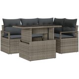 vidaXL Set sofe za vrt od 5 komada s jastučićima siva Poli Ratan, Dvosjedna sofa za vrt s odlaganjem i jastučićima siva Poli Ratan | shoptok.hr
