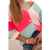 Kesi Włoski Women's striped sweater with buttons light pink + mint | Shoptok.si