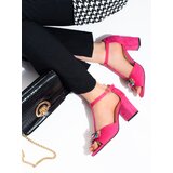 SHELOVET Suede women's post sandals pink Cene