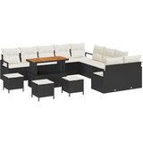 vidaXL set od 14 dijelova vrtnih sofa s jastučićima crni poli ratan akacija, kauč za dvije osobe s jastučićima crni poli ratan, set od 4 dijela vrtne blagovaonice s jastučićima crni poli ratan akacija Cijene