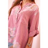 Kesi Włoski Women's cotton blouse with a floral pattern and dark pink buttons | shoptok.hr