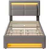 Lumor Postelja s predaloma 90x200 cm iz umetnega usnja - Z LED in polnilnimi vtičnicami (žično in brezžično) - Siva, (22155567) | Shoptok.si