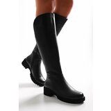 Shoeberry Women's Malissa Black Genuine Leather Heeled Boots Black Genuine Leather Cene