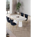 Hanah home trpezarijski set Galya, sto i 4 stolice, ploča u dekoru belog mermera, zlatne noge, antracit tkanina Babyface | Eponuda.com