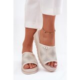 VINCEZA Women's Leather Wedge Sandals Beige 41477 | Shoptok.si