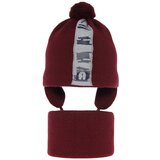 AGBO Boy's spring/ autumn set: hat and tube scarf burgund Saper with pompom Cene
