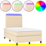  Box spring postelja z vzmetnico LED krem 120x200 cm blago, (20901647) | Shoptok.si