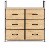 ModernHome GIC-C105-19 – Komoda s 6 platnenimi predali, kovinska konstrukcija, 87 × 24 × 80 cm, hrast/črna | Shoptok.si