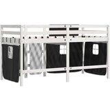 vidaXL Otroški pograd z zavesami bel in črn 80x200 cm trdna borovina | Shoptok.si