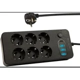 PS-650 podaljšek s 6 vtičnicami, 3×USB + USB-C, 5 m
