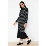 Trendyol Black Striped Polo Collar Knitted Dress Cene