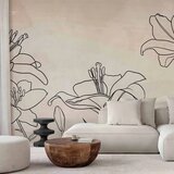  Foto tapeta - Sketch of nature - minimalist lineart with lily flowers on a beige background 200x140 | shoptok.hr